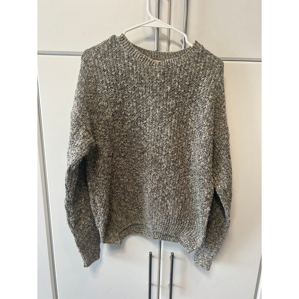 Chunky Marled Knit Crewneck Sweater Grey‎ Black White Oversized Pullover